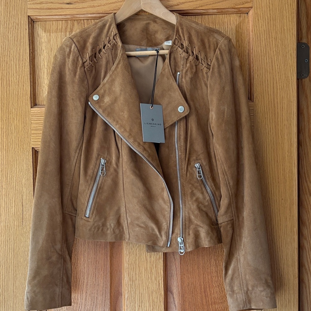 Liebeskind Brown Leather Jacket with Zipper Details